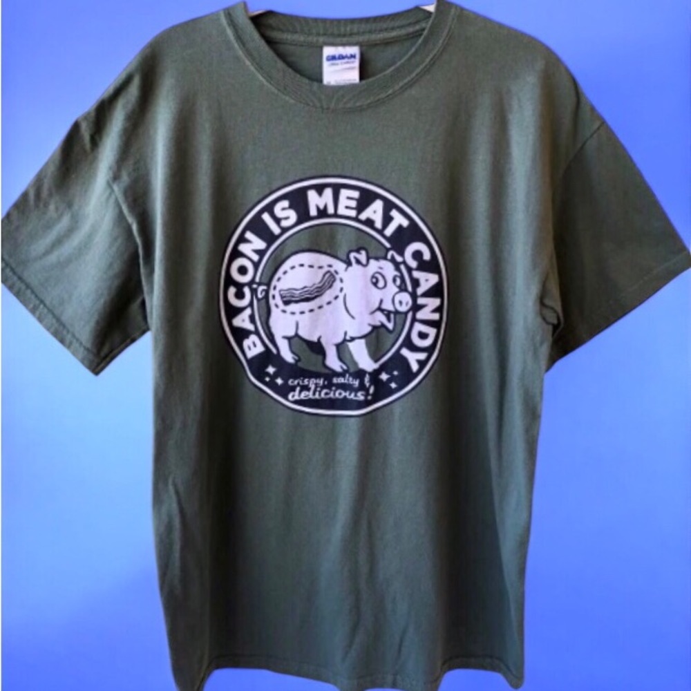 GILDAN Vintage T-Shirt BACON IS MEAT CANDY Pig
